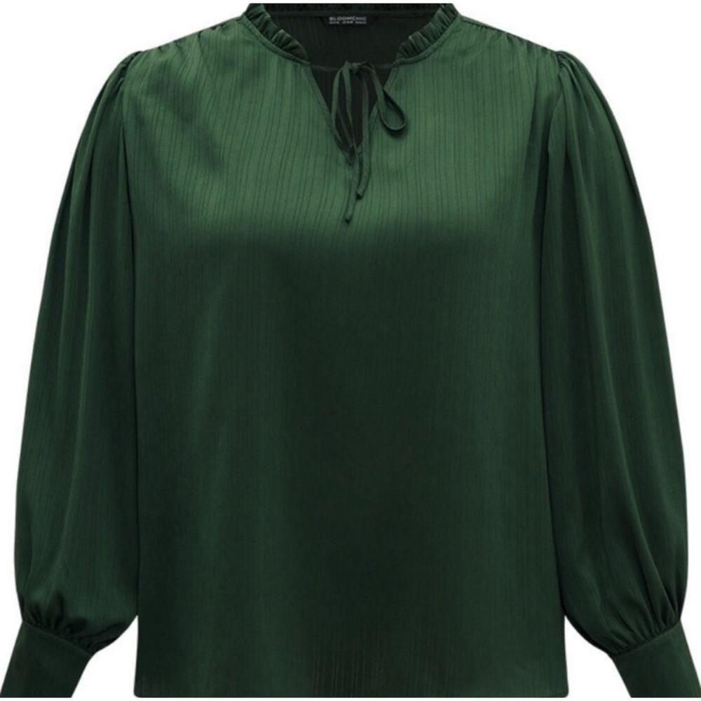 Plus Size 14 16 1x BloomChic long Button Cuff & Tie Neck shirt Top Blouse - Picture 8 of 12